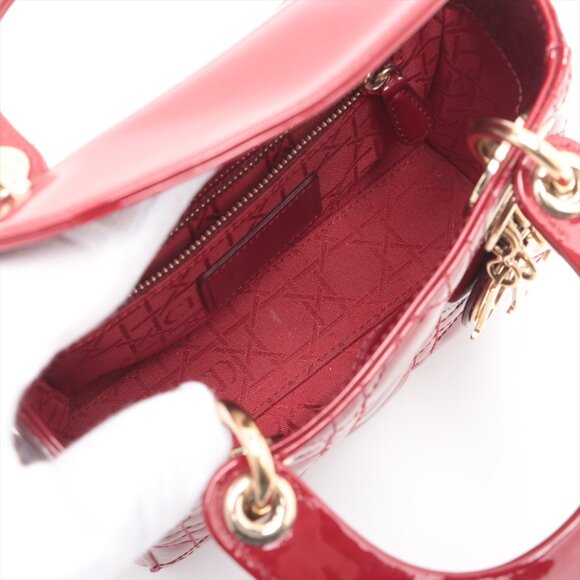 Christian Dior Lady Dior Mini Patent Handbag Red - Picture 8 of 10